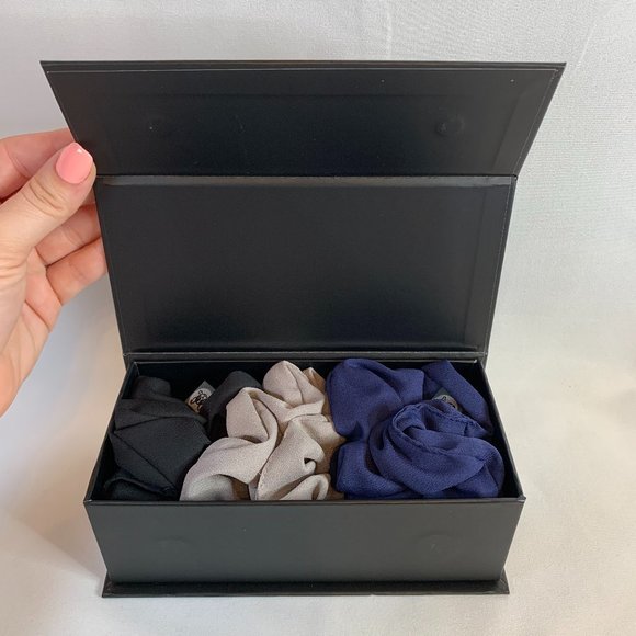 NEW Frenchie Scrunchies, set of 6 - Black/Gry/Navy - Picture 2 of 5